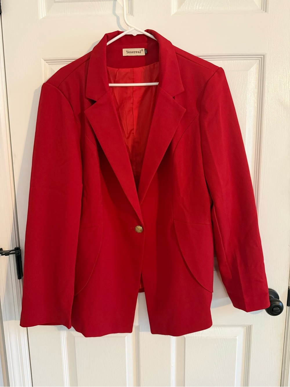 Women's Red Single-Button Blazer
